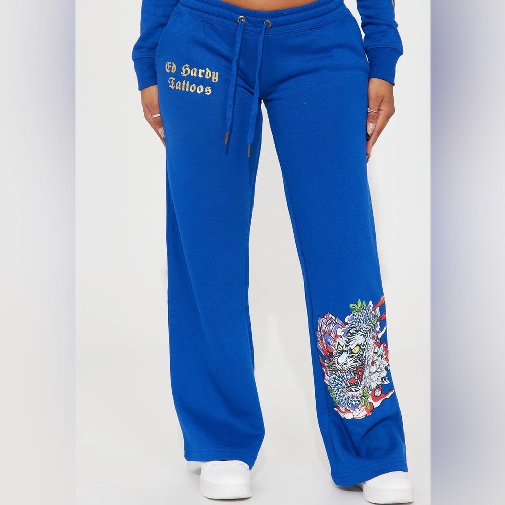 Ed Hardy Blue Tiger Lotus Pants - Cobalt Blue XS